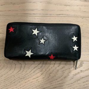 Rag & Bone Star Multi Detailing Black Red Leather Zip Around Continental Wallet